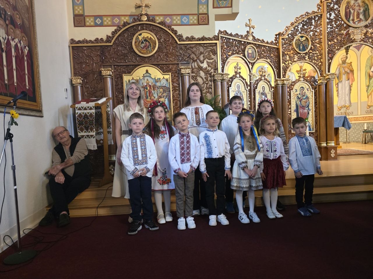 Children and teachers gathered in the church